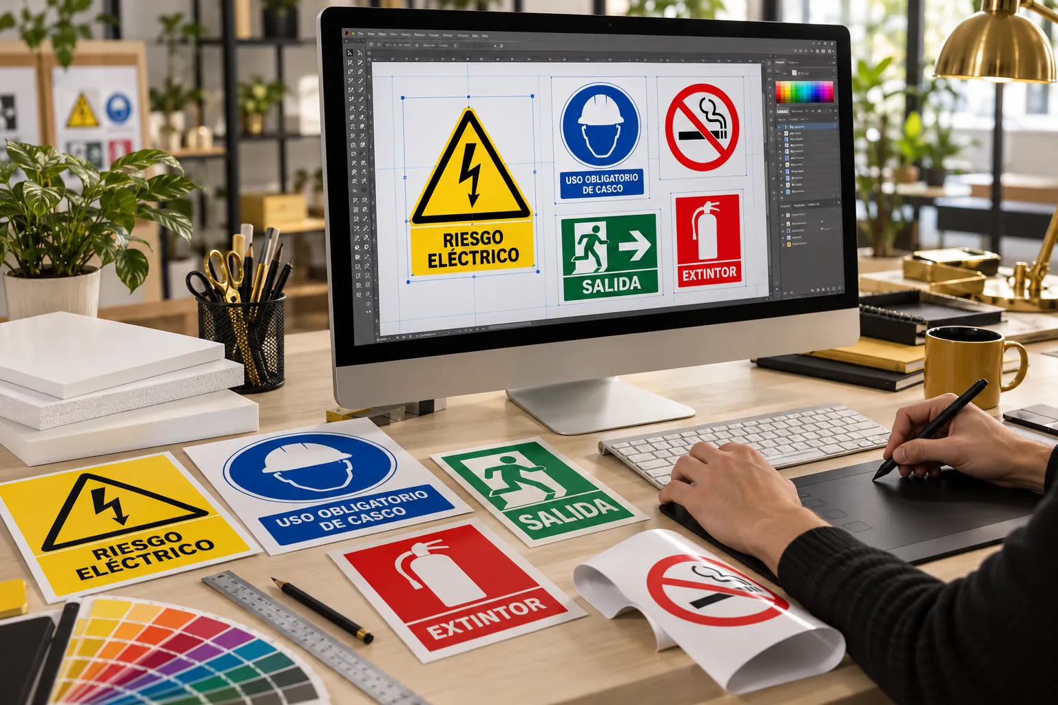 Diseño de señalética industrial en computador para empresas